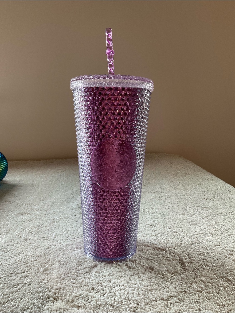 STARBUCKS TUMBLER STUDDED Bling Cup GLITTERY PINK 24 Oz 2021
